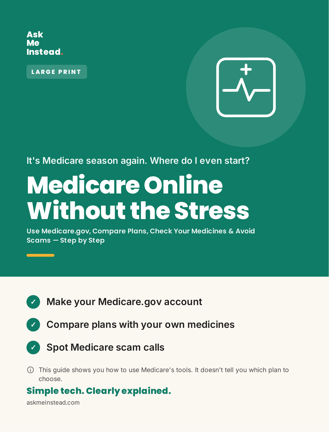 Front cover of the large-print paperback Medicare Online Without the Stress