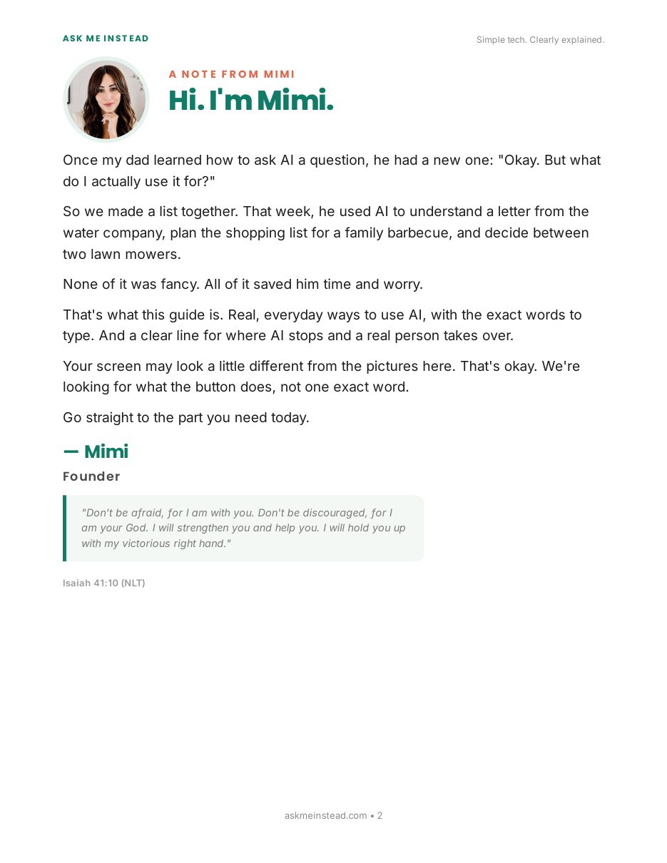 What Can AI Help Me With Every Day?: A note from Mimi page