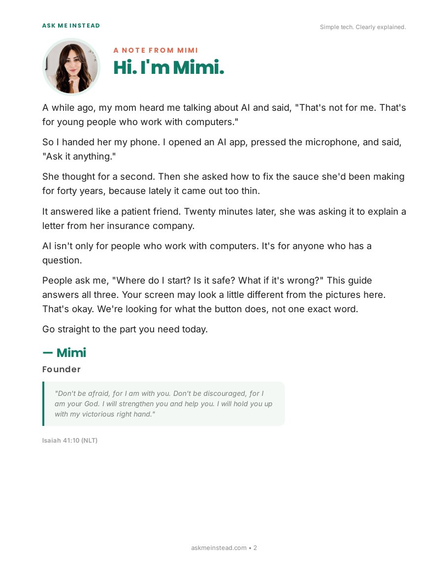 How Do I Start Using AI?: A note from Mimi page