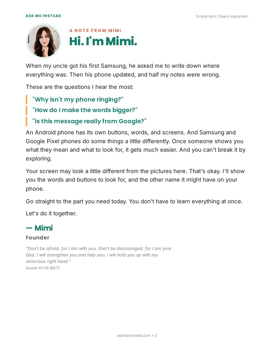 The Complete Android Guide: A note from Mimi page
