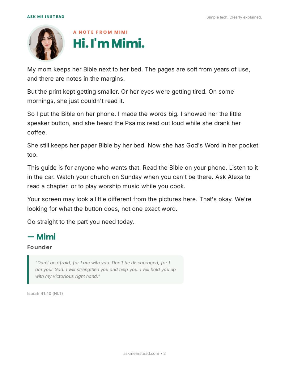 Faith at Your Fingertips: A note from Mimi page