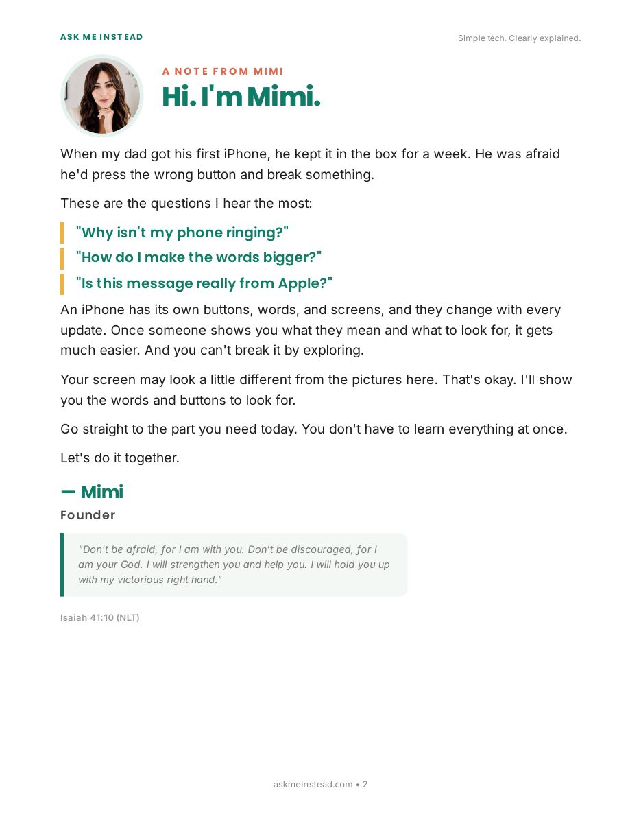 The Complete iPhone Guide: A note from Mimi page