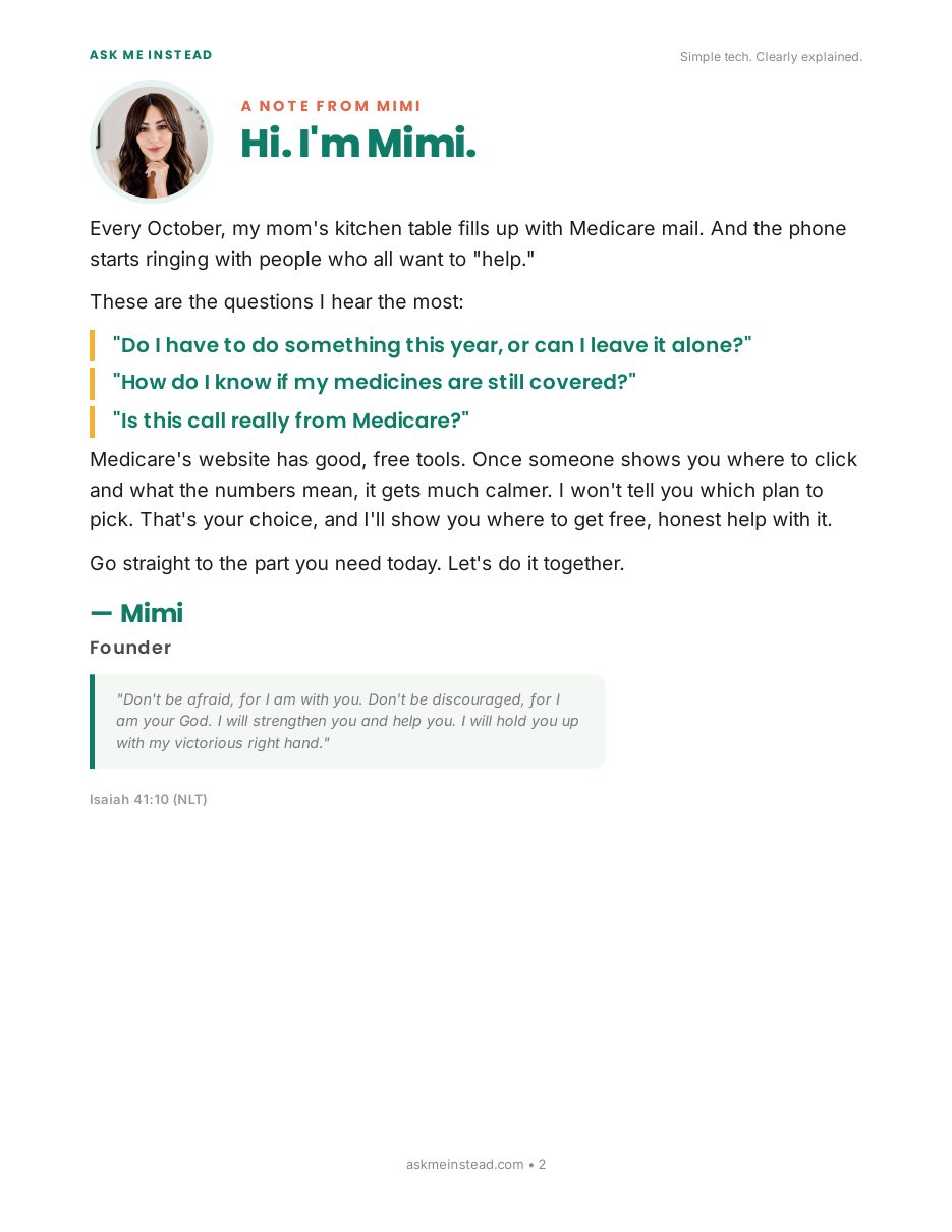 Medicare Online Without the Stress: A note from Mimi page
