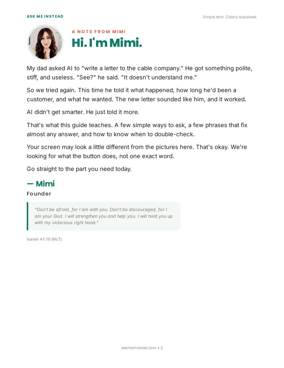 How Do I Get Better Answers From AI?: A note from Mimi page