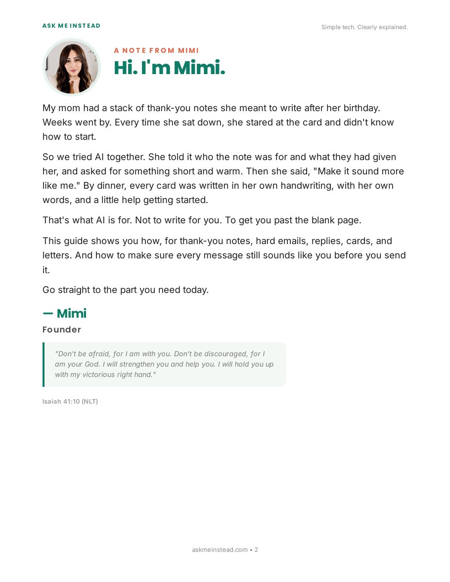 How Do I Use AI to Write Emails & Messages?: A note from Mimi page